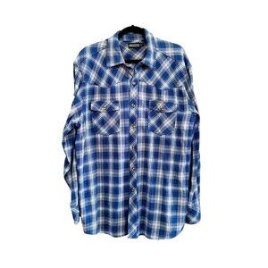 Dakota Flannel Shirt Mens Size XL Blue White Plaid  Long Sleeve Button Up Cotton